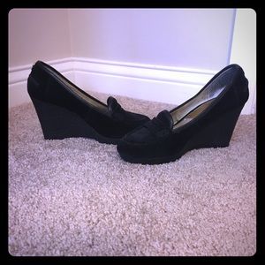 Michael Kors black suede Rory heel wedge loader 7